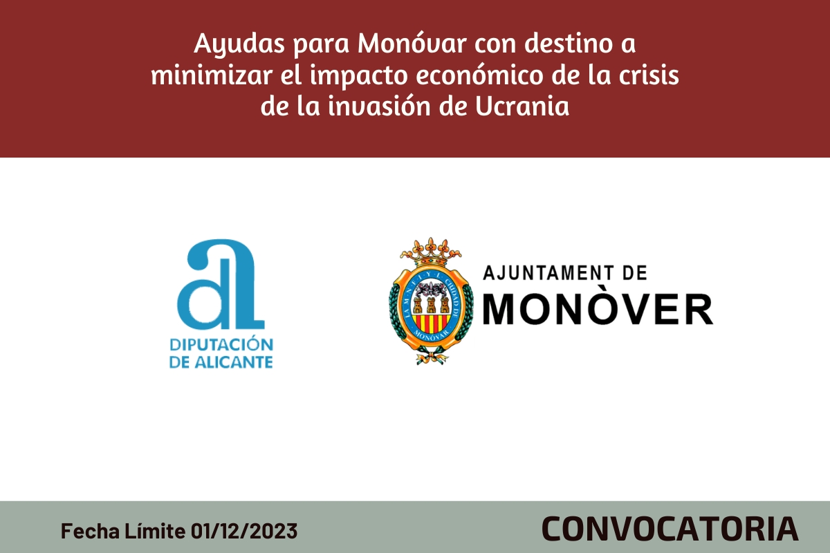 Ayudas para Monóvar con destino a minimizar el impacto económico de la crisis de la invasión de Ucrania