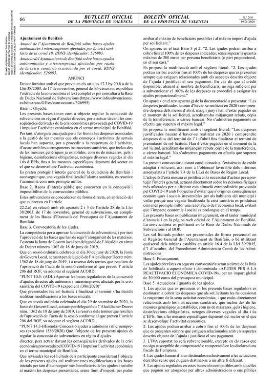 Bases Convocatoria Ayudas Benifai�