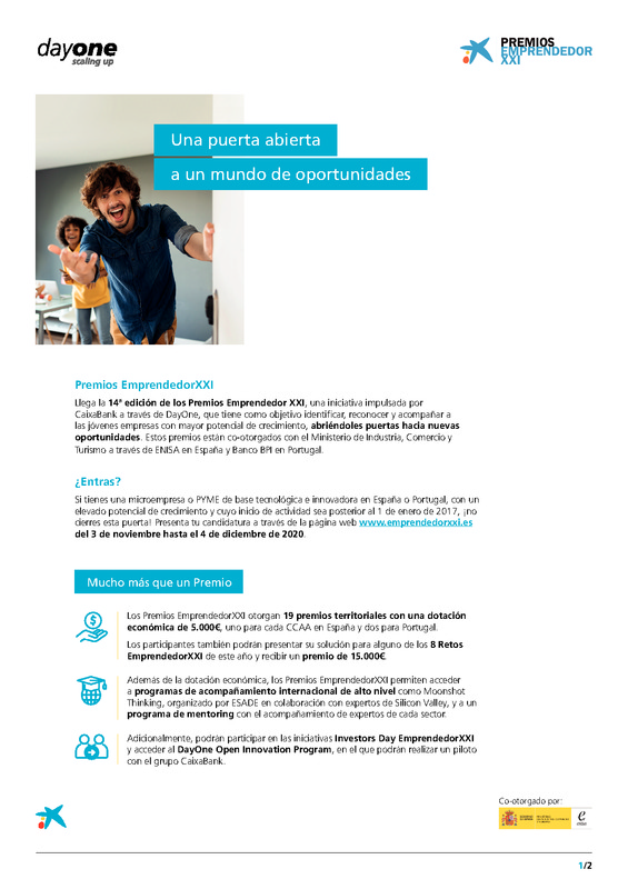 Folleto convocatoria 14ª edición Premios Emprendedor XXI