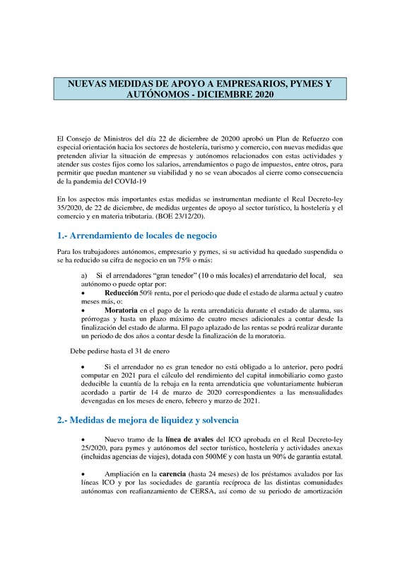 NUEVAS MEDIDAS DE APOYO AUT�NOMOS Y PYMES DICIEMBRE 2020