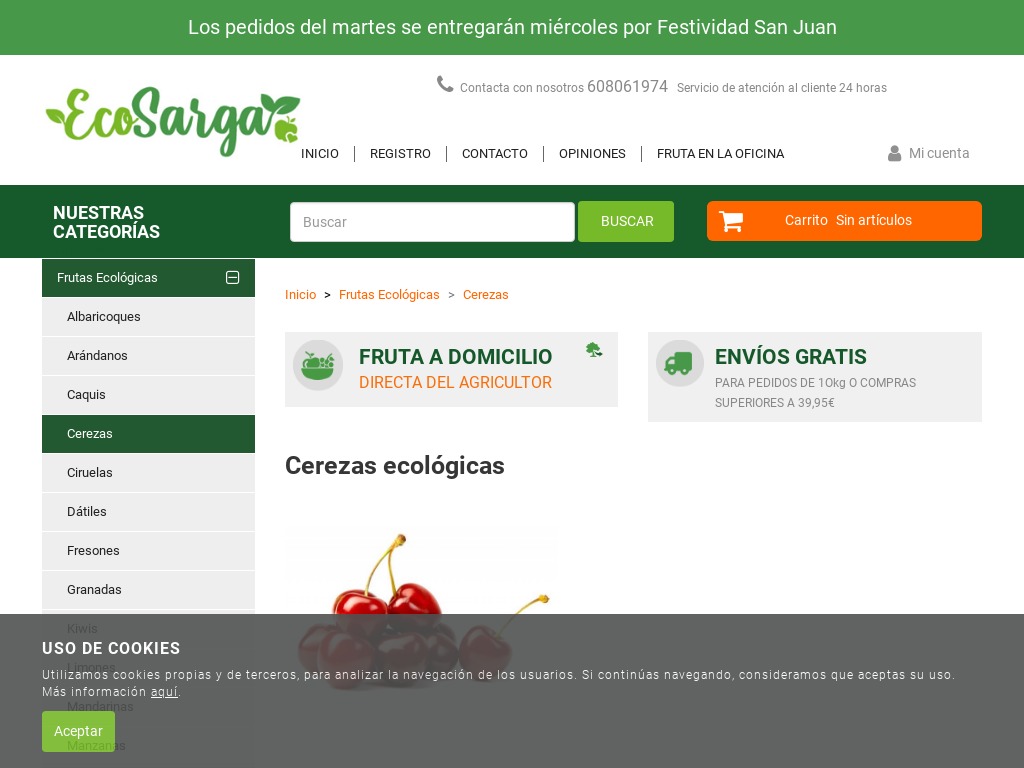 Comprar cerezas ecológicas Montaña Alicante directas del agricultor