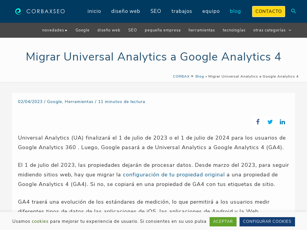 Migrar Universal Analytics a Google Analytics 4 | CORBAXSEO
