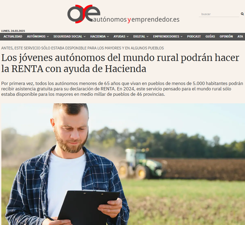 Los jóvenes autónomos del mundo rural podrán hacer la RENTA con ayuda de Hacienda